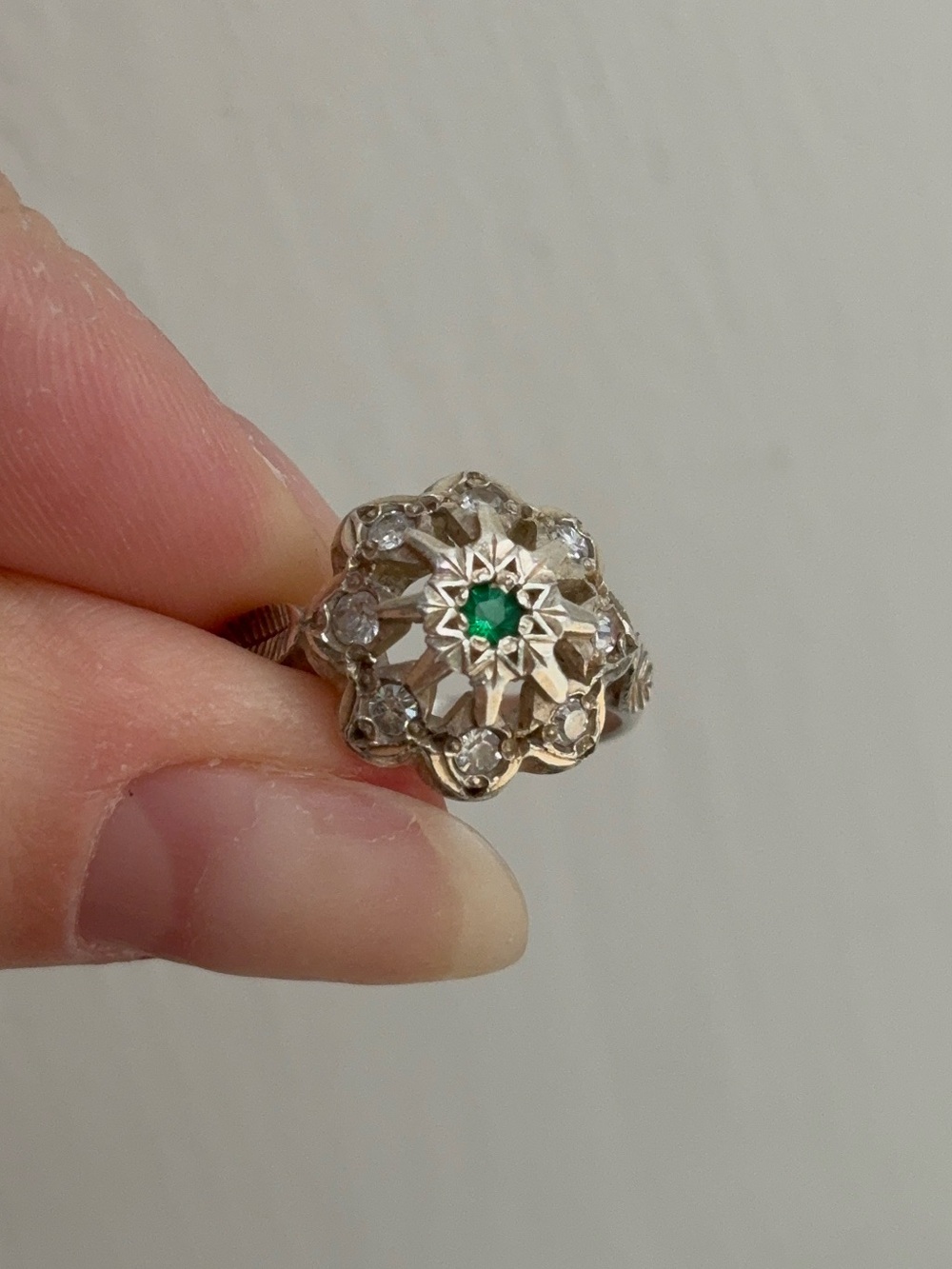 Vintage Art Deco Sterling Silver Rare Glass Floral Cocktail Ring - Picture 5 of 8